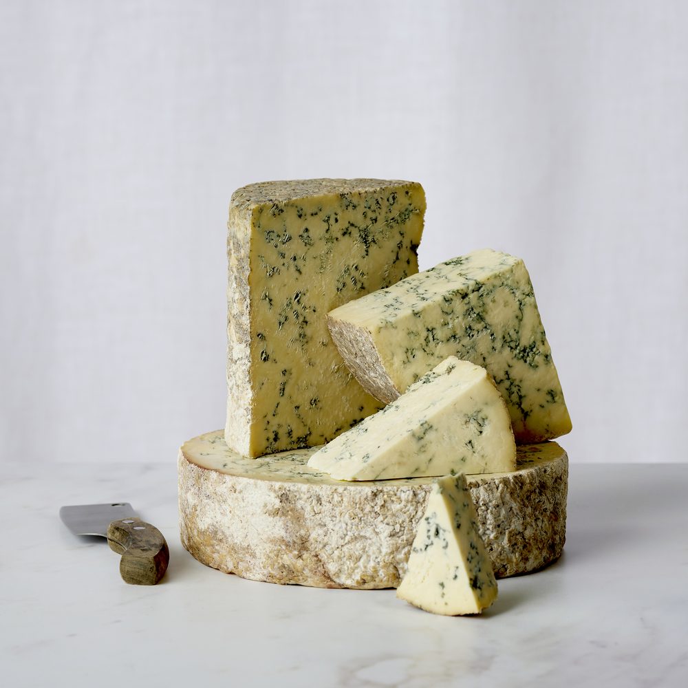 Clawson Farms Reserve range blue cheese, whole and cut
